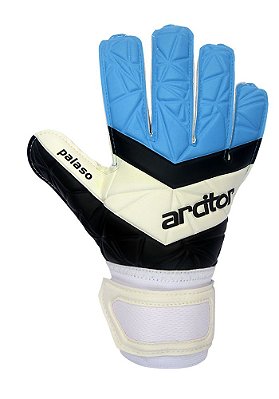 Luvas de Goleiro Arcitor Palaso Flat Semipro (Preto Branco Azul Claro) D-SOFT 3mm