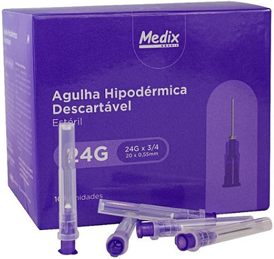Agulha Hipodérmica Descartável 20x0,55MM (24Gx3/4) - Caixa com 100 un.