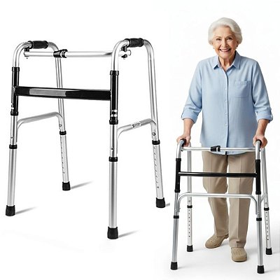Andador Adulto 2 Barras Dobrável Supermedy Aço Inox Altura Ajustável 120kg