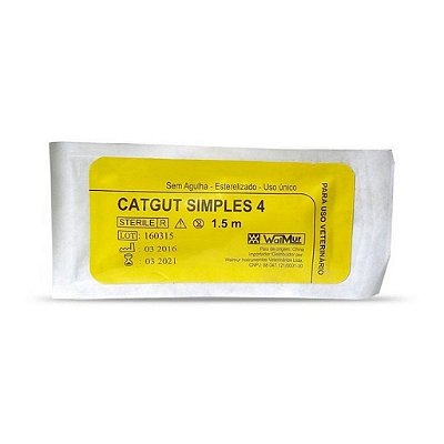 Fio Catgut Simples Nº 4 150 cm Sem Agulha - Walmur
