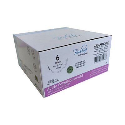 ABS - Fio Ácido Poliglicólico Nº 6 150 cm 1/2 T 4,8 cm Unitário - Bioline