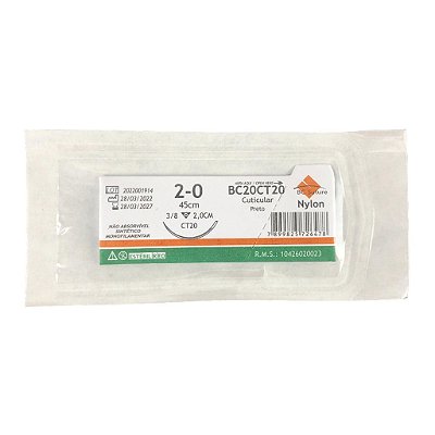 Fio Nylon Nº 2-0 45 cm 3/8 T 2,0 cm - BC Suture