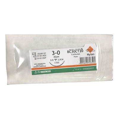 Fio Nylon Nº 3-0 45 cm 3/8 T 2,0 cm - BC Suture