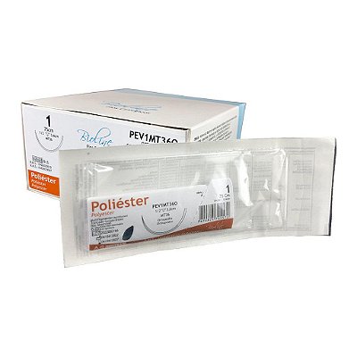 PEV - Fio Poliéster Nº 1 75 cm 1/2 T 3,6 cm Unitário - Bioline