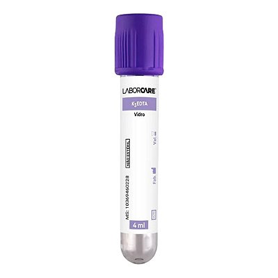 Tubo De Vidro Para Coleta A Vácuo K3 EDTA 4 mL Unitário - Laborcare