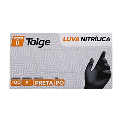 Luva Nitrílica Preta Sem Pó 100 Unidades Tamanho P - Talge