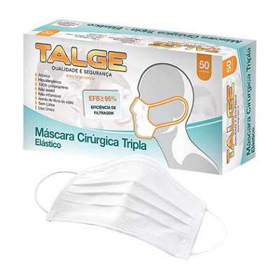 Máscara Cirúrgica Tripla Com Elástico 50 Unidades - Talge