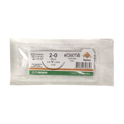Fio Nylon Nº 2-0 45 cm 3/8 T 3,0 cm Unitário - BC Suture