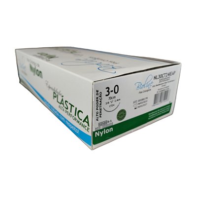 NL - Fio Nylon Nº 3-0 70 cm 3/8 T 2,4 cm Caixa Com 24 Unidades - Bioline