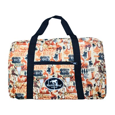 Bolsa Para Sela Em Nylon Estampa Rodeo Bege - Boots Horse