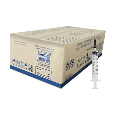 Seringa Hipodérmica Estéril Luer Slip 3 mL Com Agulha 25 x 0,7 Caixa Com 500 Unidades - SR
