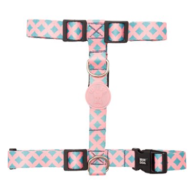 Coleira Peitoral H Com Guia Tamanho P Rosa Com Azul - Wise Dog