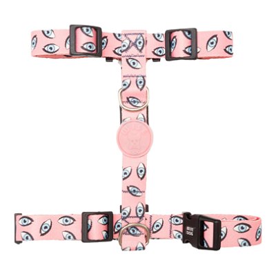 Coleira Peitoral H Com Guia Tamanho P Rosa Com Estampa - Wise Dog