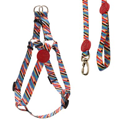 Coleira Peitoral Americano + Guia Tamanho M Listras Coloridas - Wise Dog