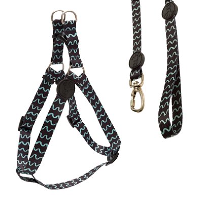 Coleira Peitoral Americano + Guia Tamanho M Preto Com Azul - Wise Dog