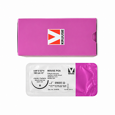 Fio de Sutura USP 6 PGA Ácido Poliglicólico 150 cm Ag. 48 mm 1/2 Caixa Com 12 Unidades - Kruuse