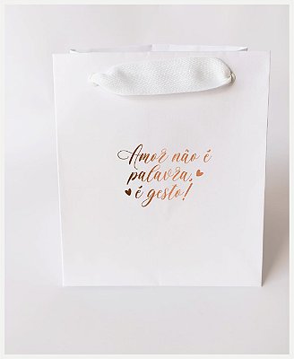 Sacola Confeitaria PP METALIZADA - AMOR NÃO É PALAVRA - 10 unidades