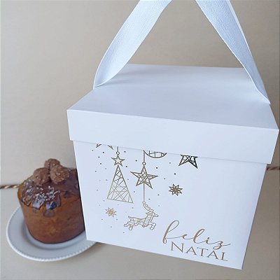 Caixa panetone M dourada - Natal Encantado - 10 unidades