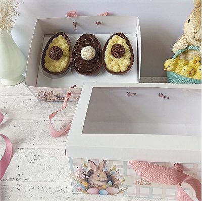 Caixa/sacola para 3 ovos de colher - Bunny - 10 unidades