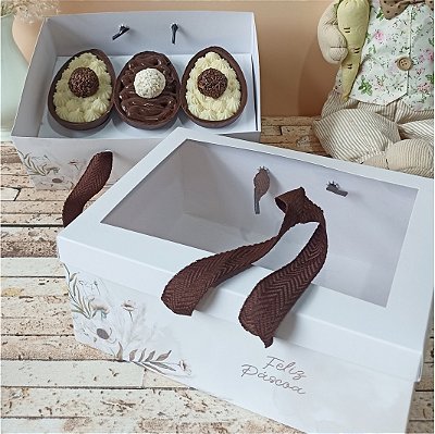 Caixa/sacola para 3 ovos de colher - Flower - 10 unidades