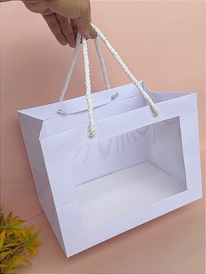 Sacola Confeitaria M BRANCA - COM VISOR -10 unidades