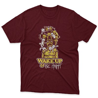 CAMISETA WAKE UP & BE HAPPY BORDO
