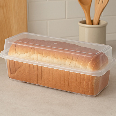 Porta Pão de Forma Retangular Recipiente Pote Transparente com tampa