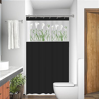 Cortina para Box de Banheiro Antimofo PVC com Estampa Floral e Ganchos – 138x198cm