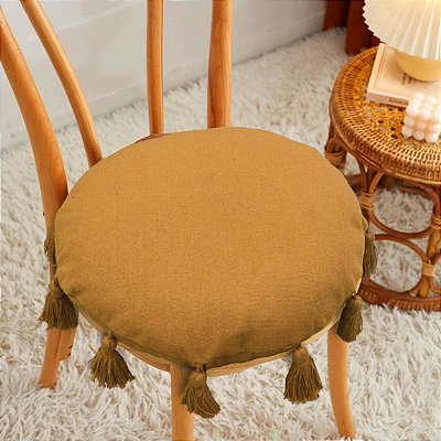 Assento de Cadeira Fiorela Redondo 40cm | Franjas Decorativas e Confortáveis