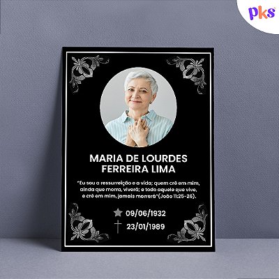 Placa Túmulo Lápide Com Foto Colorida Nome Datas Frase 20x28