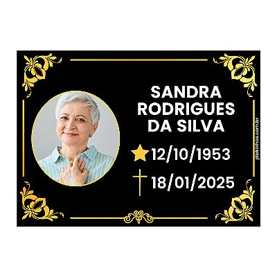 Placa para túmulo Personalizada 1 Pessoa Foto Nome Data Dourado