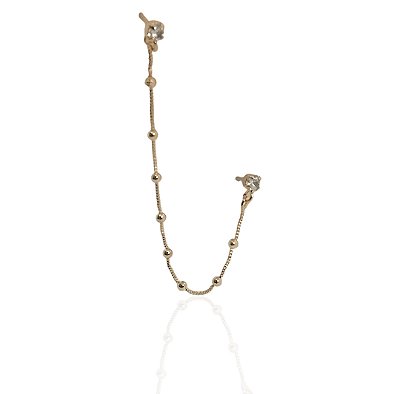 Brinco corrente com bolinhas e zircônias banhado ouro