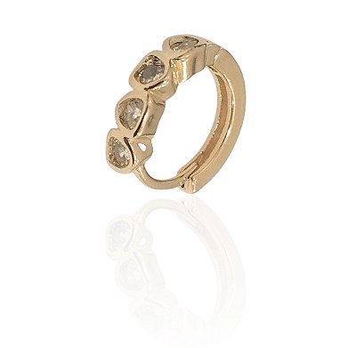 Brinco argola 15mm corações com zircônias banhado ouro