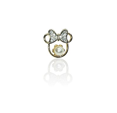 Brinco infantil minnie com pérola banhado ouro