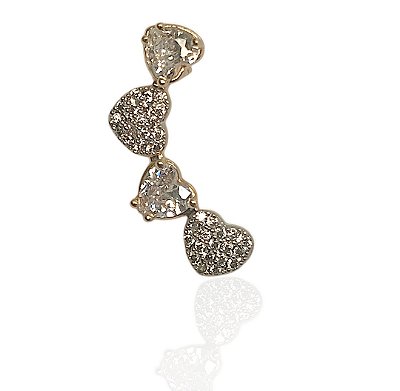 Brinco 4 corações com zircônias e ródio banhado ouro