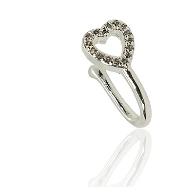 Brinco coração piercing fake cravejado banhado prata-1pç