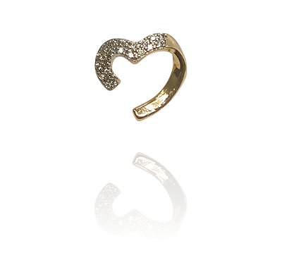 Brinco coração semi contorno cravejado banhado ouro