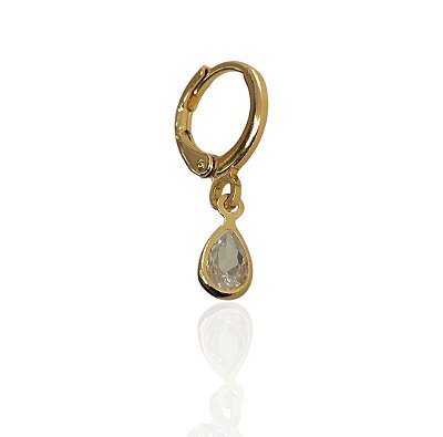 Brinco argola com gota em zircônia banhado ouro