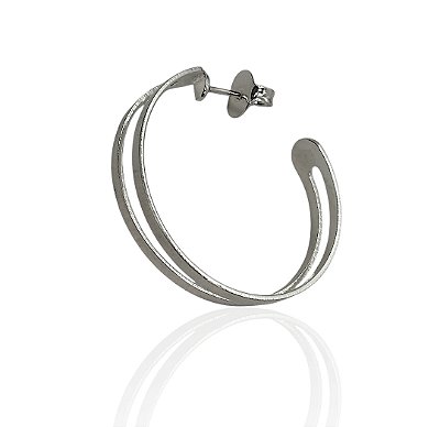 Brinco argola 30mm hastes duplas banhado prata