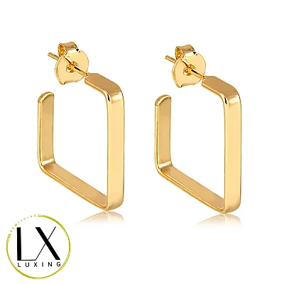 Brinco argola quadrada banhado ouro