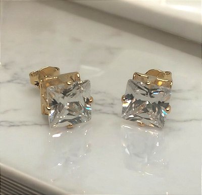 Brinco quadrado ponto de luz banhado ouro