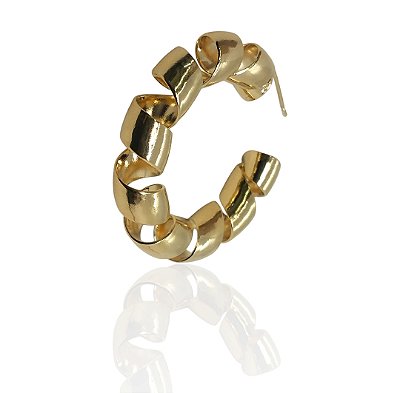Brinco argola fita caracol 33mm banhado ouro