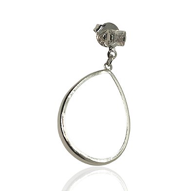 Brinco gota grande com uma zircônia banhado ródio branco
