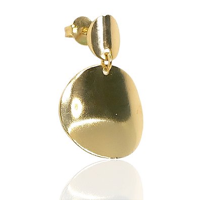 Brinco pendulo 2 círculos 1 côncavo e 1 convexo banhado ouro