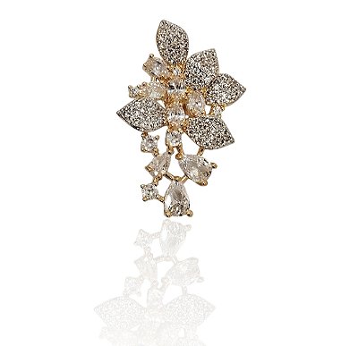 Brinco folhas com zircônias cristal ou colorido banhado ouro