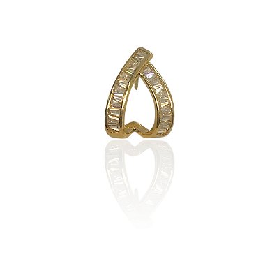 Brinco gota estilizada com zircônias cristal ou colorido banhado ouro