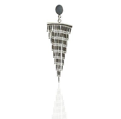 Brinco franja triangular banhado prata