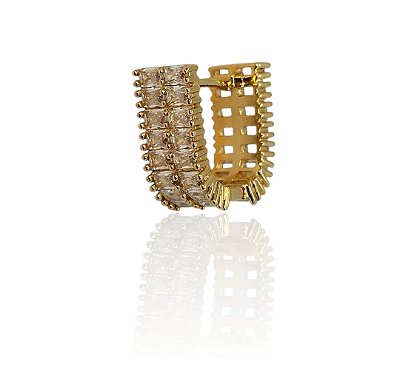 Brinco argola larga U zircônias cristal banhado ouro
