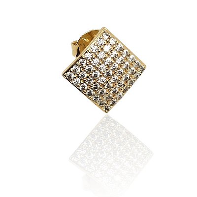 Brinco quadrado convexo cravejado banhado ouro