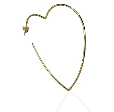 Brinco argola coração 55mm com tarraxa banhado ouro